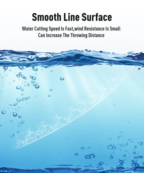 Water splash surface with bubbles for smooth, clear fluorocarbon line performance