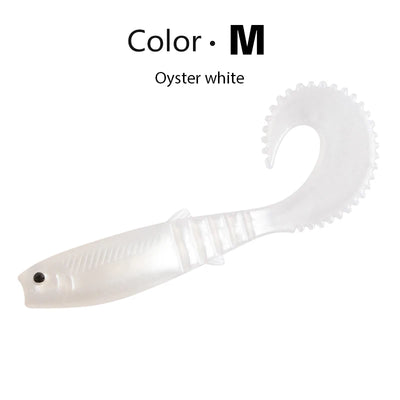 Soft shad silicone fishing lure, oyster white, curved paddle tail