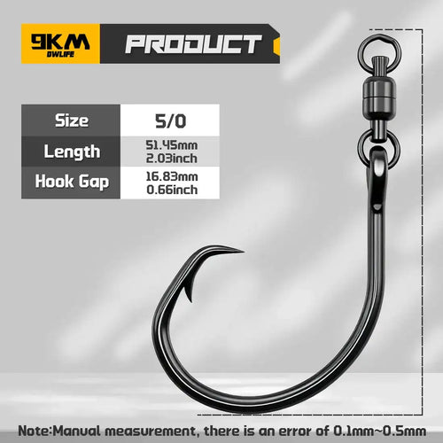 Circle fishing hook with swivel, black high-carbon steel, 5/0 size