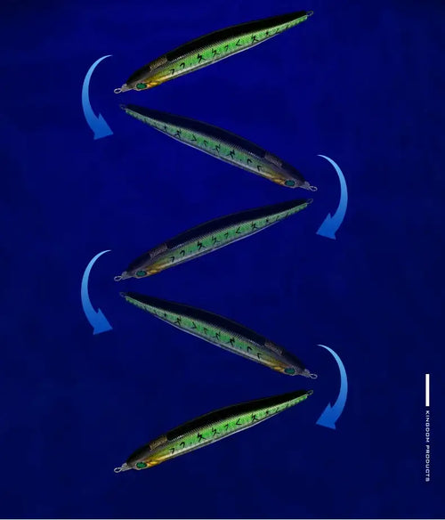 Set of three green minnow lures with treble hooks
