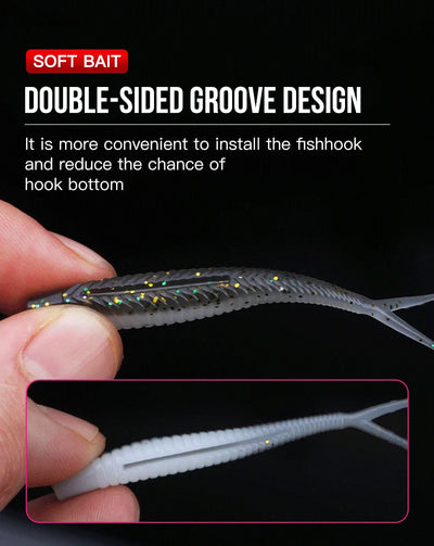 SEASIR 7cm Soft Bait Lure Set – Thread Body | Separate Vibrating Tail | Reflective Sequins | Double Groove Rig | 8 Colours