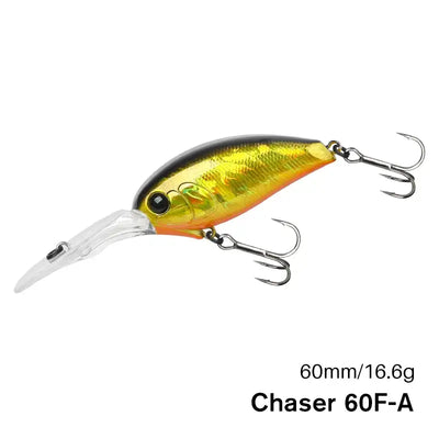 TSURINOYA crankbait fishing lure, yellow-gold with orange belly and treble hooks
