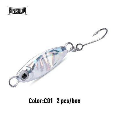 Silver micro metal jig lure with reflective finish and black eye, single hook