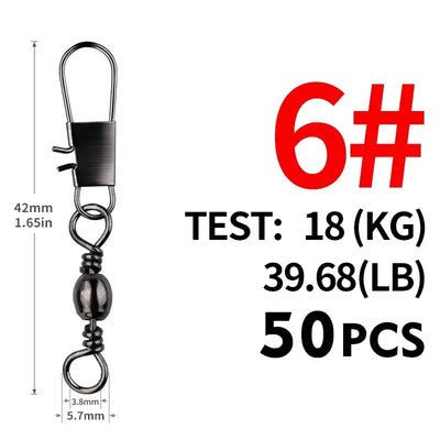 Fishing snap swivel with spring and two rings, Size 6, 39.68 lb test
