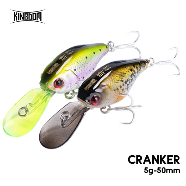 Two crankbait minnow lures, lime-yellow and silver-brown, with silver lip and hooks.