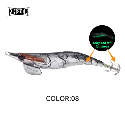 Gray-and-white squid jig lure with luminous belly and tail and double tentacle hooks