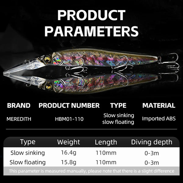 110mm jerk bait hard lure with iridescent multicolor finish, two tandem treble hooks