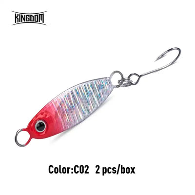 Red and silver micro metal jig lure with black eye, single hook