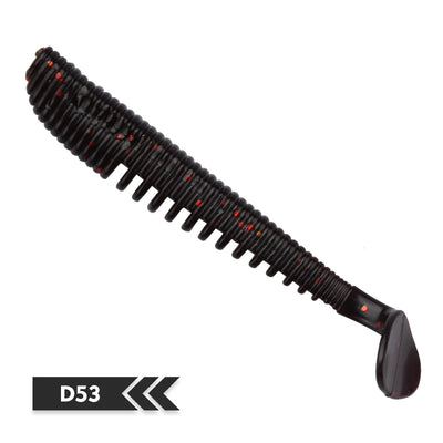 Soft silicone fishing lure, black shad with red speckles (D53).