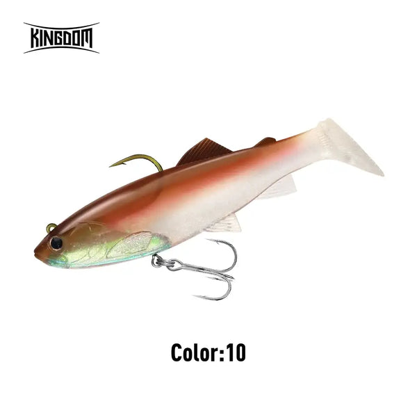 Paddle tail swimbait color 10, brown-orange back with white belly and treble hooks