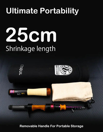 Telescopic fishing rod kit with removable handle and protective sleeve