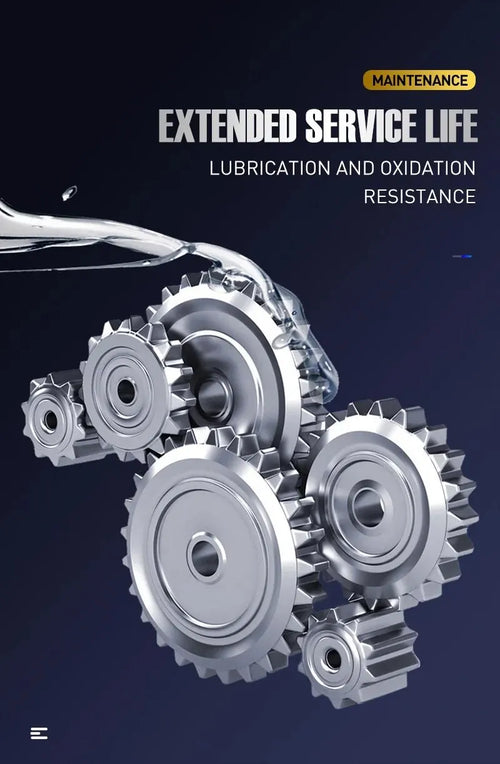 Gear lubrication maintenance oil for fishing reels shown on metal gear set