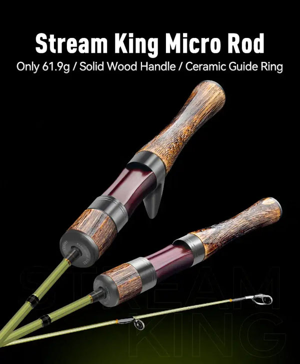 Ultralight micro fishing rod with wood-look handle and ceramic guide rings