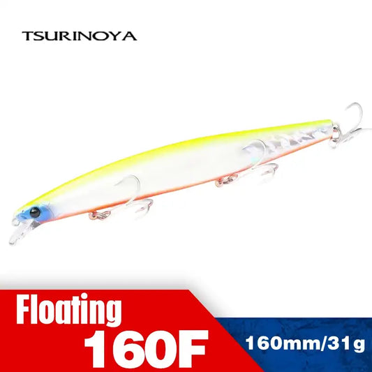 Floating minnow hard body lure, yellow top, orange sides, clear treble hooks