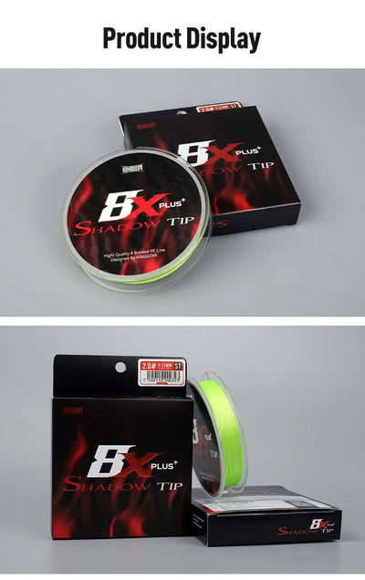 Bright green braided fishing line spool with matching retail box