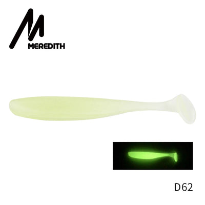 Pale green silicone fishing lure with T-tail swimbait wobbler, glow feature shown