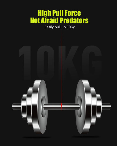 Red fishing line graphic pulling between weights, high pull force presentation