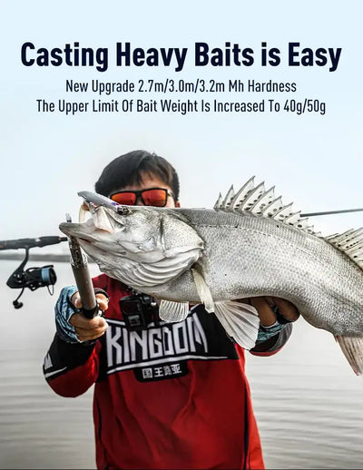 Long casting inshore fishing rod with black rod blank and red accents