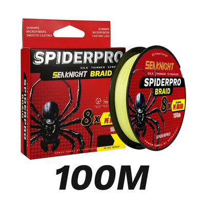 SeaKnight SPIDERPRO X8 8-Strand Braid – Si+ Two-Layer Coating | Ultra-Density | 15–100lb | 100m | 4 Colours