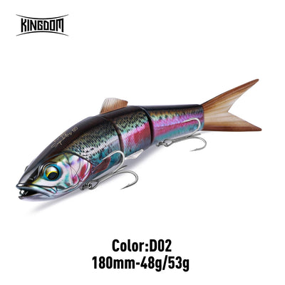 4-segment jointed hard body swimbait lure, purple-pink multicolor, 180mm