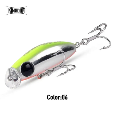 Color 06 minnow lure in lime-green and silver with black eye and treble hooks.