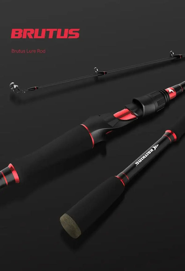Two-piece fishing rod set with black blank and red accents