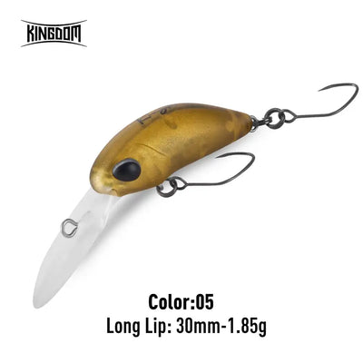Artificial crankbait minnow lure, gold olive, long lip, black treble hook set