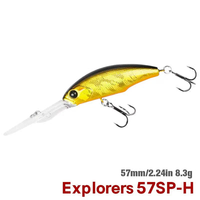 EXPLORERS suspending minnow lure, 57mm; gold yellow hard body with clear midsection