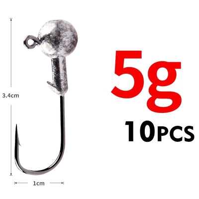 Round ball jig head hook, 5g, 10-piece set