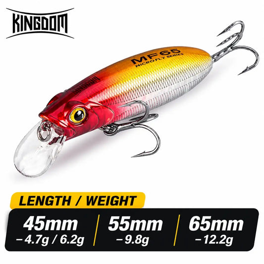 KINGDOM micro fish scales crankbait lure with red head and silver body, clear lip, treble hooks