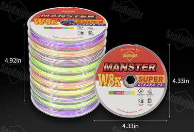 Multicolor X8 PE fishing line spool with second spool, strong braided strands