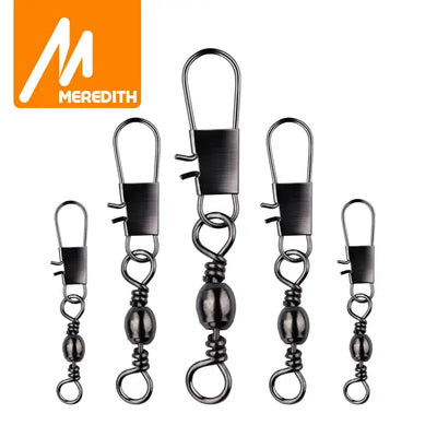 Set of black nickel snap swivel fishing connectors with spring swivel and snap clips