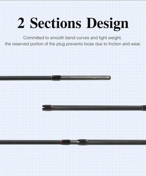 Two-section design fishing rod with joint near the middle of the blank