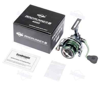 SeaKnight WR4 Windrunner IV spinning reel in green and black with carbon fibre drag and ultra-light body metallic accents