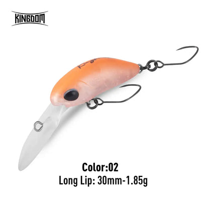 Artificial crankbait minnow lure, salmon orange, long lip, with treble hooks