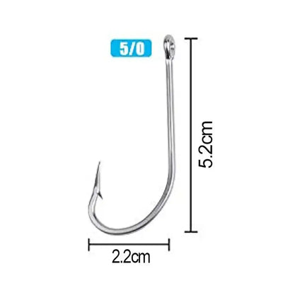 Medium stainless steel J-hook fishing hook with curved shank and barbed tip