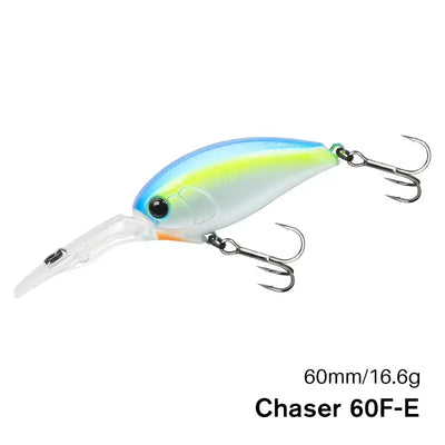 Crankbait fishing lure with treble hooks, light blue body with chartreuse-green top