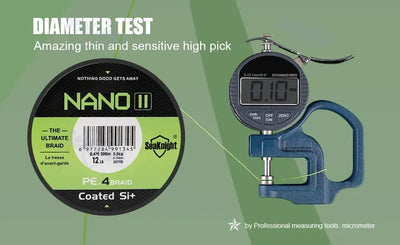 NANO II coated fishing line spool with diameter gauge, thin braid