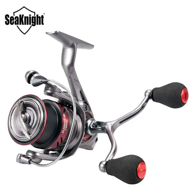 Lightweight C3000S spinning fishing reel with dual handles and red accents