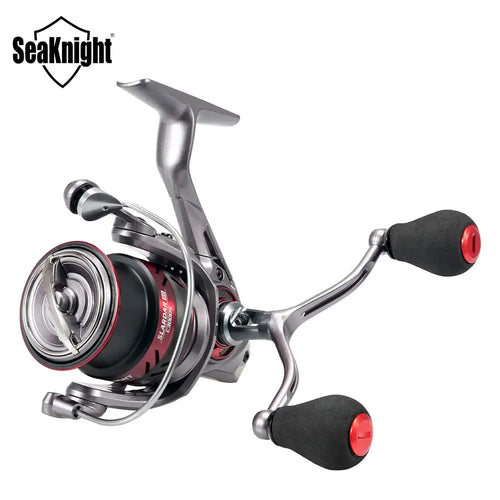 Lightweight C3000S spinning fishing reel with dual handles and red accents