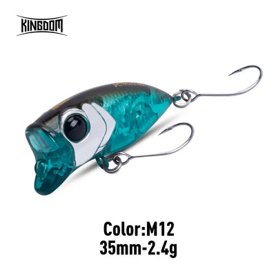 Fishing lure, teal-blue 35mm 2.4g with two treble hooks and black eye