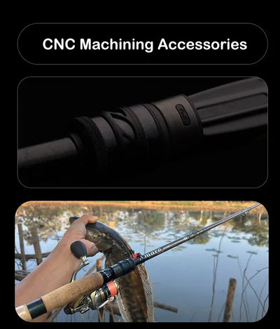 Fishing rod CNC-machined handle and reel-body area detail