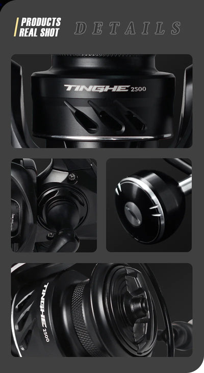 SEASIR black spinning reel close-up of spool and side reel housing details