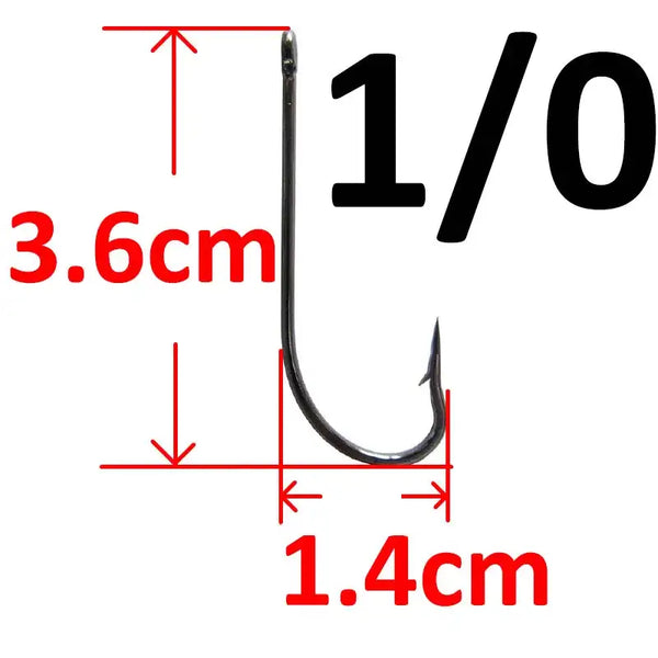 Black long-shank barbed fishhook, #1/0 size
