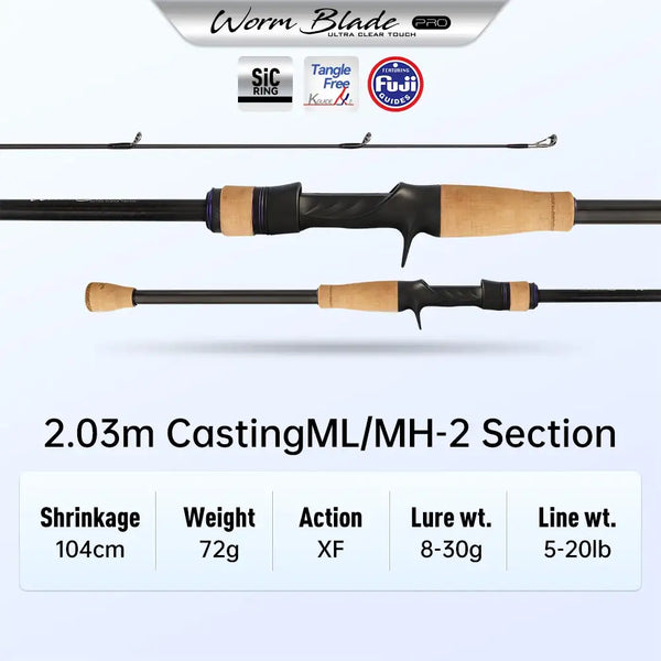 Ultralight casting fishing rod, 2.03m, 2-section, cork handle with black reel seat