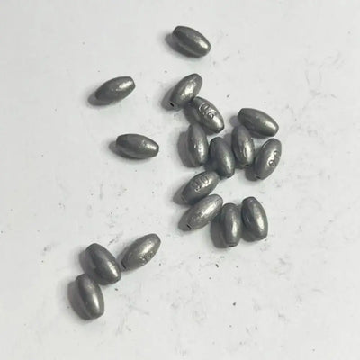 Olive hollow lead sinkers, dark metallic teardrop sinkers with small central hole