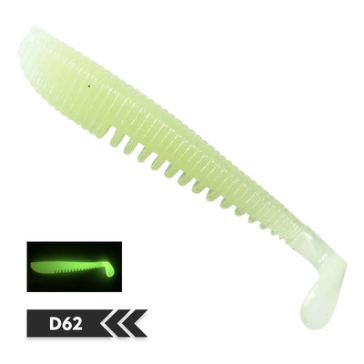 Soft silicone shad fishing lure, pale green translucent glow style, small paddle tail