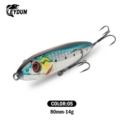 Leydun Ministre Jack sinking pencil lure 80mm 14g metallic silver blue with red eye yellow gill accents and three treble hooks