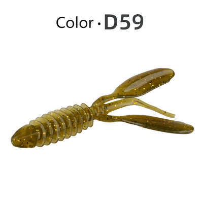 Silicone worm soft fishing lure, green-gold with speckles and twin tail