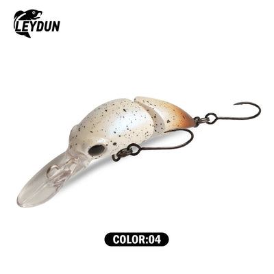 Floating minnow crankbait lure, speckled white and tan with clear tail and two treble hooks